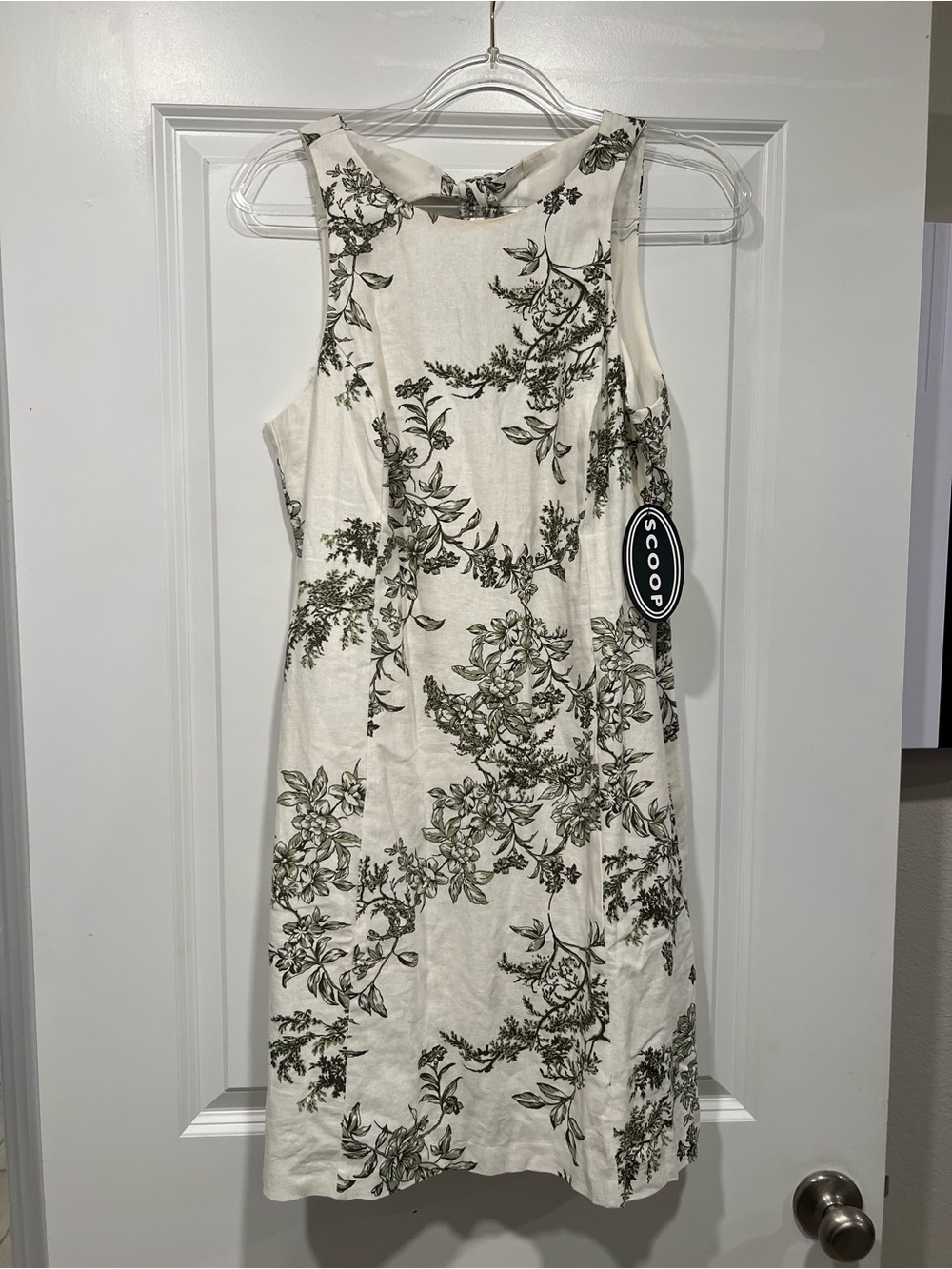 SCOOP Mini Tie Back Dress Floral Mini Dress White & Green Size 8